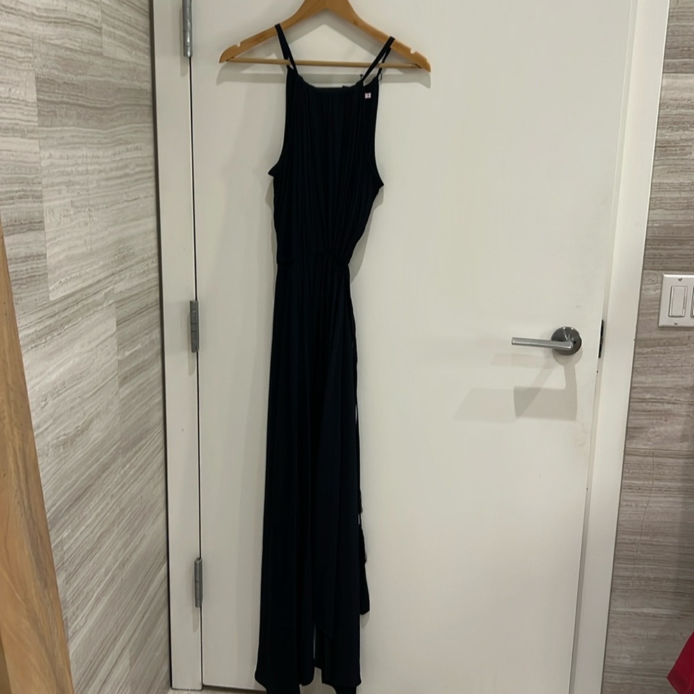 Long silk dress navy